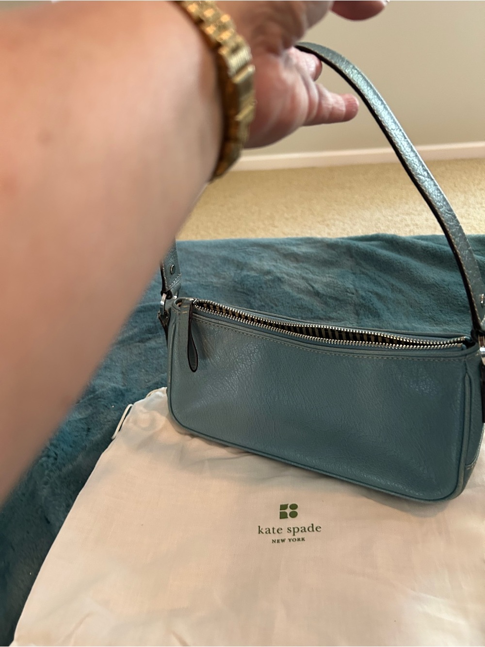 kate spade teal leather shoulder bag - Picture 7 of 8